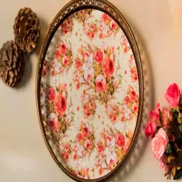 august collectives Floral Beige Iron Round Serving Tray-picture-3