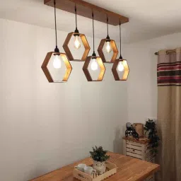 symplify Hexagram 5 Lights Brown Solid Wood Linear Chandelier Cluster Hanging Light-picture-34