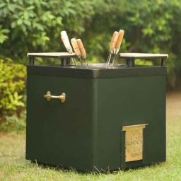 haus of bars by speedx Charcoal Tandoor with 4 Skewers and 2 Wooden plates (Royale Green)-picture-14