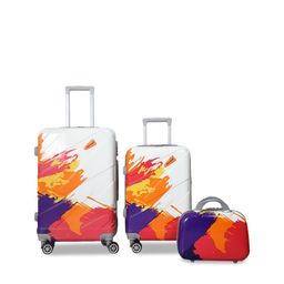Polo Class Set of 3 Orange & White Printed Hard-Sided Medium Trolley Suitcase With Vanity Bag-1