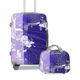 Polo Class Set Of 2 Blue & White Printed 28 Inch Trolley Bag With Vanity Bag-33