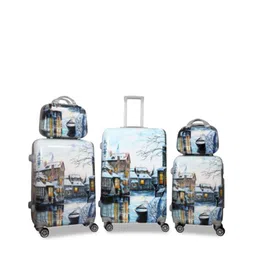 Polo Class Set Of 3 White & Grey Printed Hard-Sided Trolley Suitcases With 2 Vanity Bags-3