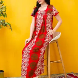AV2 Floral Printed Square Neck Pure Cotton Maxi Nightdress-image-51