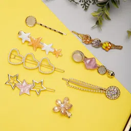 DressBerry Set Of 8 Gold-Toned & White Embellished Hair Accessory Set-56