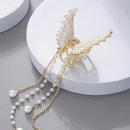 DN Creation Pearl Embellished Tasselled Butterfly Claw Clip-54