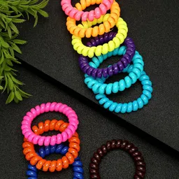 Celena Cole Women Pink & Green Telephone Cord Hair Accessory Set of 10-18