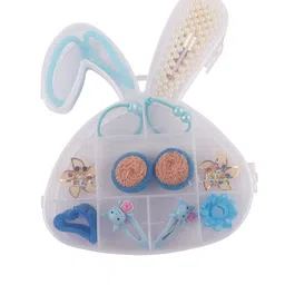 FOLIYAJ Girls 15 Pcs Blue & White Hair Accessory with Rabbit Shape Storage Box-image-93