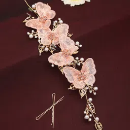 Celena Cole Women Pink Embellished Hair Accessory Set of Hair Chain & Bobby Pins-image-13