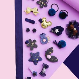 Yellow Chimes Set-18 Girls Navy Blue & Gold-Toned Lace Hair Accessory-14