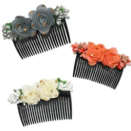 Krelin Women Set Of 3 Embellished Floral Plastic Comb Pins-49