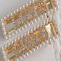 Proplady Women Set of 2 Rose Gold & White Embellished Alligator Hair Clip-76