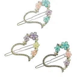 FEMMIBELLA Set of 3 Floral Embellished Bobby Pins-22