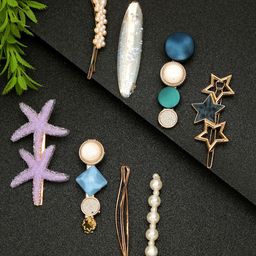 DressBerry Women Set Of 8 Pink & Gold-Toned Embellished Bobby Pins-6