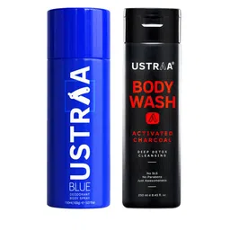 Ustraa Men Deep Cleansing Body Wash & Blue Deodorant Body Spray-60