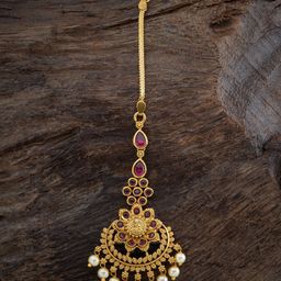 Kushal's Fashion Jewellery Gold-Plated Red Studded Maangtikka-image-12