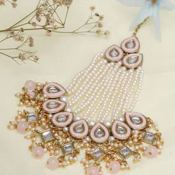 KARATCART Gold-Plated Peach Colored Kundan Studded Passa-39
