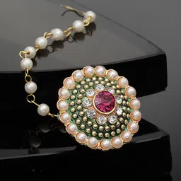 Sanjog Gold-Plated Stone-Studded & Beaded Maang Tikka-10