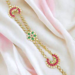 FEMMIBELLA Gold-Plated Artificial Stones Studded Matha Patti-image-70
