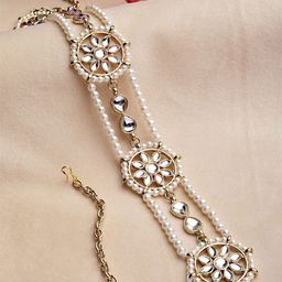 KARATCART Gold-Plated White Kundan Studded & Beaded Head Chain-54