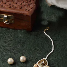 DUGRISTYLE Gold-Plated Kundan-Studded & Pearls-Beaded Maang Tikka-image-96