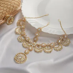 TEEJH Stones Studded & Pearl Beaded Polki Matha Patti-35
