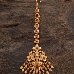 Kushal's Fashion Jewellery Gold-Plated Artificial Stones Studded Maang Tikka-image-62
