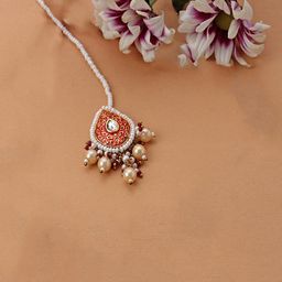 DUGRISTYLE Gold-Plated Kundan Studded & Pearl Beaded Maang Tikka-image-36