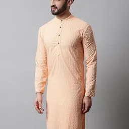 Jompers Men Woven Design Thread Work Regular Pure Cotton Kurta-picture-1