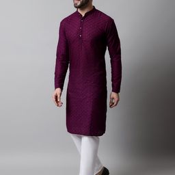 Jompers Men Floral Embroidered Chikankari Pure Cotton Kurta-image-87