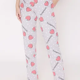 Vami Women Grey & Pink Printed Cotton Lounge Pants-picture-20