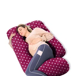 Mom's Moon Wine Dot Printed Fiber Filled Faux Velvet Maternity Pillow-7