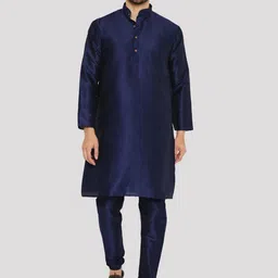 Maharaja Mandarin Collar Indigo Straight Kurta with Pyjamas-picture-34