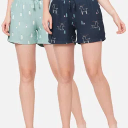 DRAPE IN VOGUE Women Pack Of 2 Grey & Blue Printed Lounge Shorts-image-70