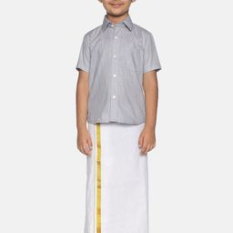 Sethukrishna Boys Grey & White Shirt with Dhoti-image-47