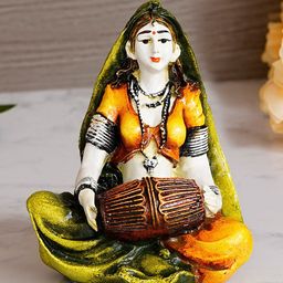 eCraftIndia Green & Orange Rajasthani Lady Playing Dholak Showpiece-image-19