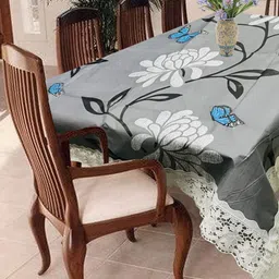 Homerz Grey Floral Printed Rectangle 6-Seater Table Cover-image-85