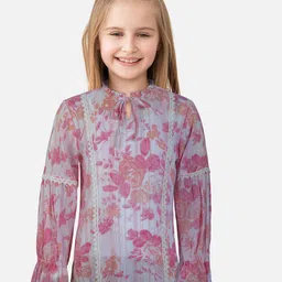 Gini and Jony Kids Girls Pink Floral Printed Tie-Up Neck Crepe Shirt Style Top-picture-42