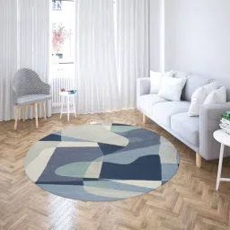 Blue Abstract Wool Round Carpets Hand tufted Carpet by Surya Living-picture-25
