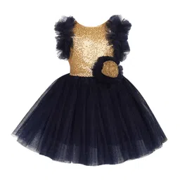 Pink Chick Girls Gold-Toned & Navy Blue Embroidered Sequined Net Dress-picture-17