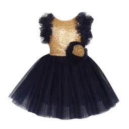 Pink Chick Girls Gold-Toned & Navy Blue Embroidered Sequined Net Dress-picture-16