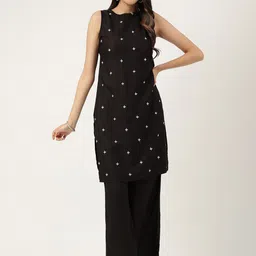 KALINI Round Neck Sleeveless Embroidered Kurta With Palazzos-58