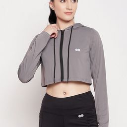 Clovia Hooded Crop Front Open Sweatshirt-5