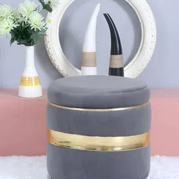 Shadowkart Grey Tufted Velvet & Wooden Framed Cylindrical Ottoman-30