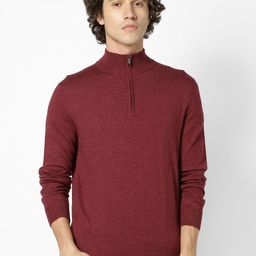 Celio Men Burgundy Solid Pullover Sweater-image-37