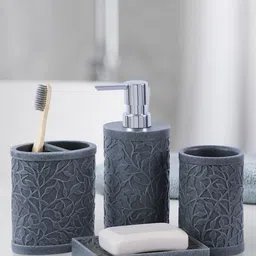 OBSESSIONS Grey 4 Pieecs Textured Polyresin Bathroom Accessories Set-12