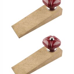 Indianshelf Brown & Maroon 2 Pieces Wooden Door Stoppers-44