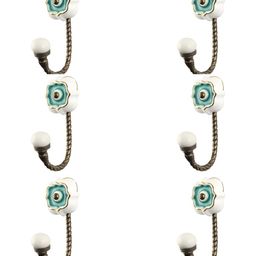 IndianShelf Sea Green & White 6 Pieces Ceramic Hangers for Clothes Wall Mounted Key Hooks-10