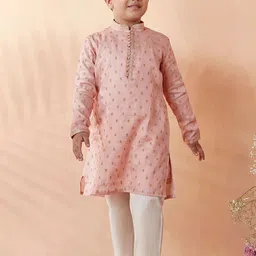 Manyavar Boys Peach-Coloured Woven Design Chanderi Silk Kurta with Pyjamas-9