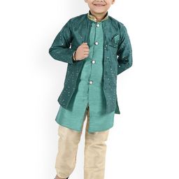 BAESD Boys Chevron Embroidered Mandarin Collar Sequined Kurta With Trouser-8