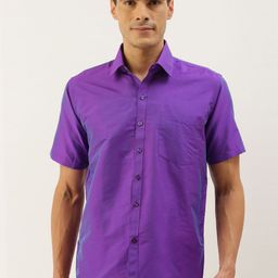 THANGAMAGAN Men Purple Solid Ethnic Shirt-image-24